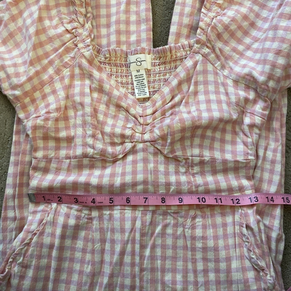 JESSICA SIMPSON PINK GINGHAM SMOCKED‎ BODICE JUMPSUIT W/POCKETS SIZE M - Picture 8 of 11
